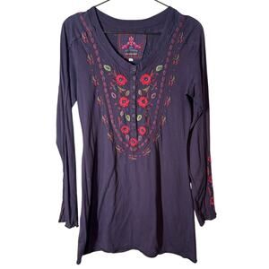 Johnny Was Los Angeles Purple Embroidered Tunic Top Small‎ Boho Cotton